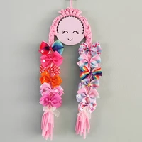 smiling face braid hair clips storage organizers for girls kawaii room decor hair bows holder macrame wall hanging decorations