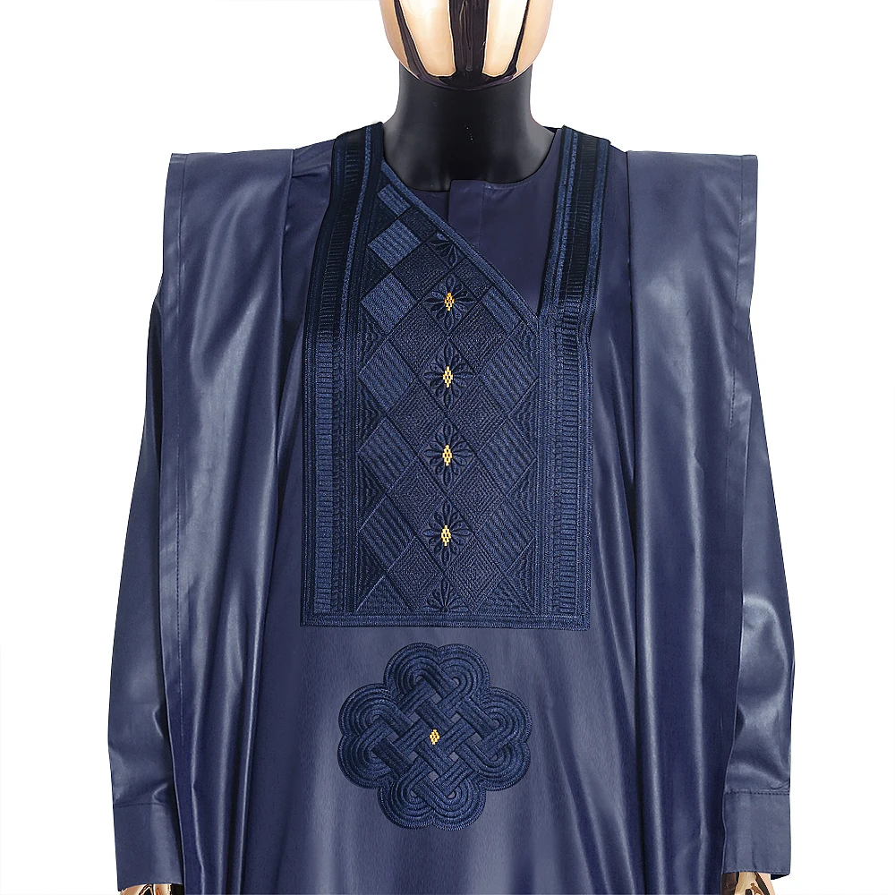 H&ampD Men's African Clothing Embroidered Dashiki Traditional Robe Long Sleeve Shirt Pants Set Wedding Dress Rich Bazin Original - купить