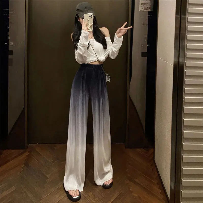 

2022 New Pad Dyed Gradient Color Pleated Wide-leg Pants High Waist Drape Casual Pants Women's Loose All-match Mopping Pants