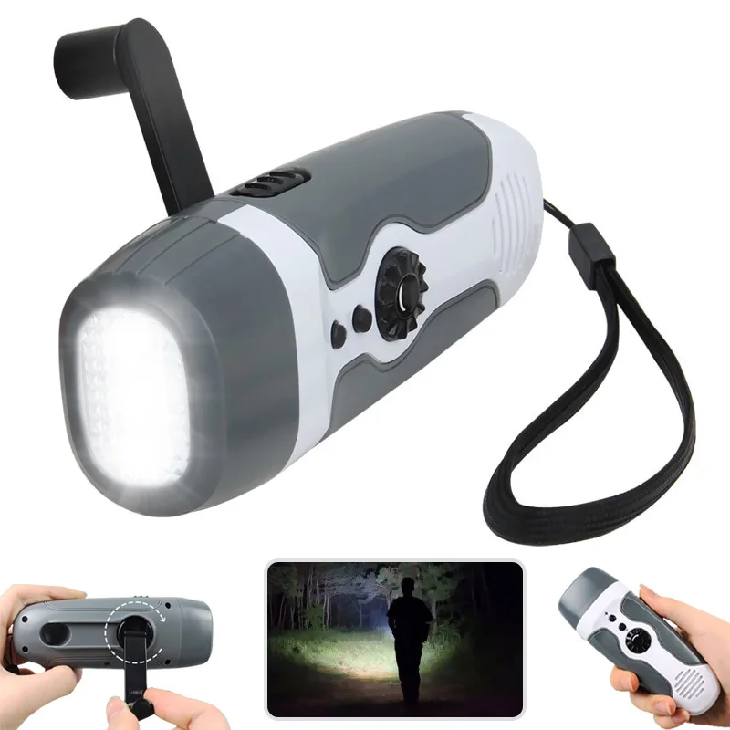 

3 in1 Portable Emergency Flashlight Lamp Hand Crank Generator Dynamo FM Radio Phones Charger LED Flashlight USB Rechargeable