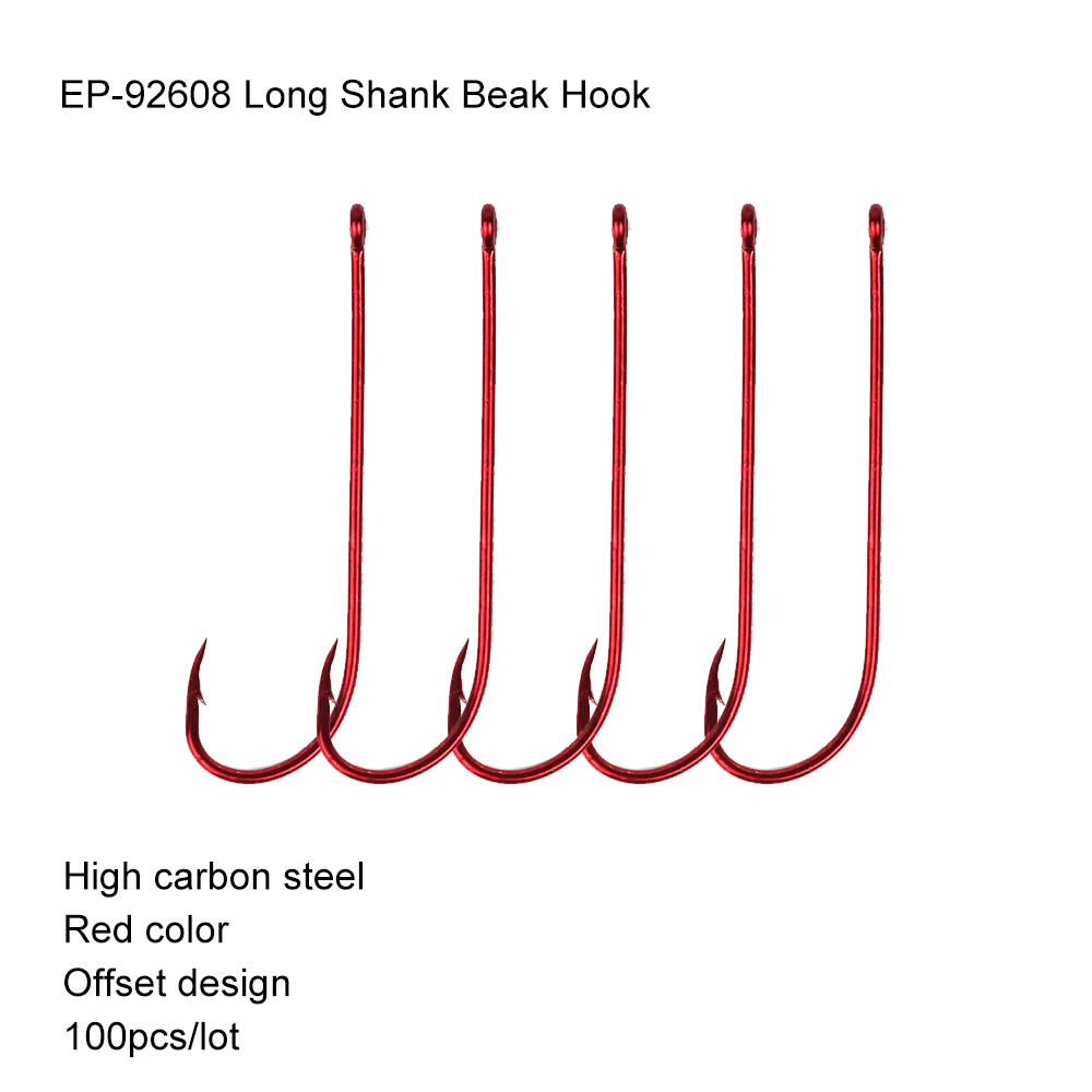 

100pcs Eupheng Quality EP-92608 Classic Long Shank Beak Red Fishing Hook Octopus Rig Fish Hooks Circle Sharpened Point Hook L