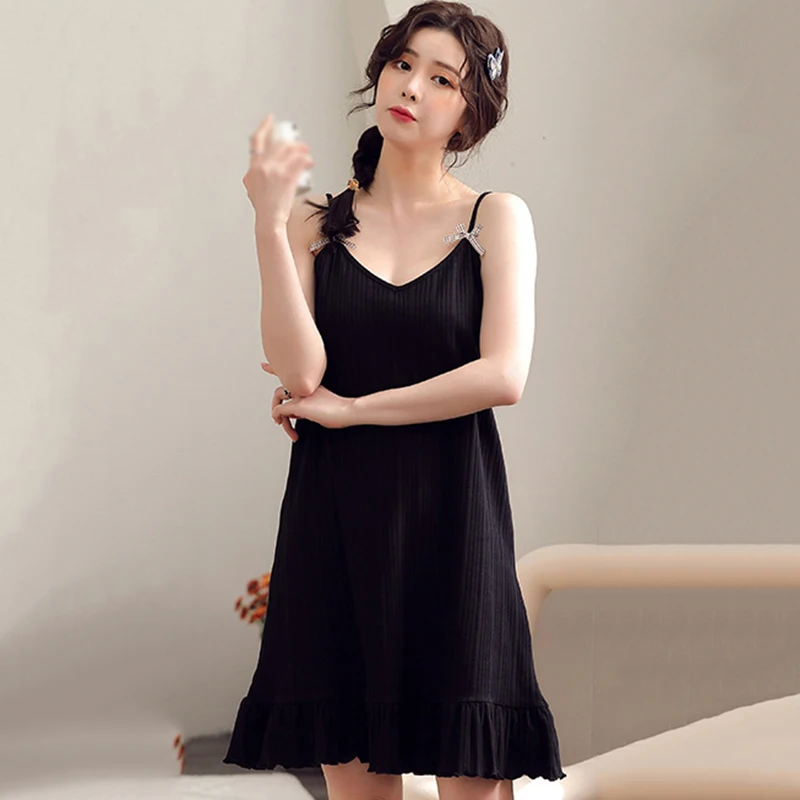 

Women Sexy Spaghetti Strap Nightgowns Home Dress Cotton Night Dress V-Neck Casual Night Shirt Sleepwear Nightwear