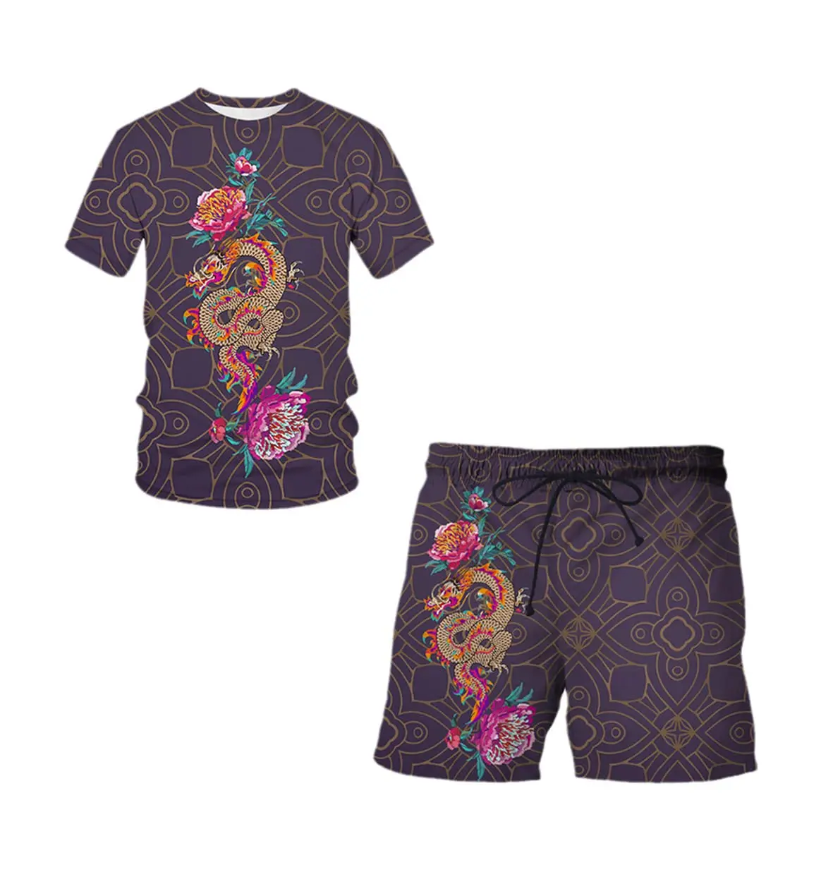 Summer Men Fashion Trend Tracksuit Male Casual Vintage Style T-Shirt Shorts Set 2 Pieces Outfit Male Oversized Streetwear Tops