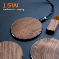 2022 new round wooden wireless charger 15w fast charge walnut maple wood craft gift mobile phone wireless fast charger