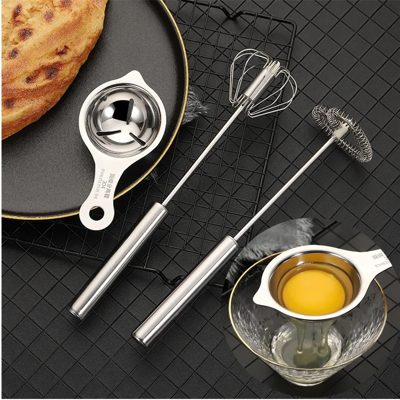 

Hand Pressure Semi-automatic Egg Beater Egg Separator 304 Stainless Steel Long Handle Egg Divider Whisk Manual Mixer Egg Tools