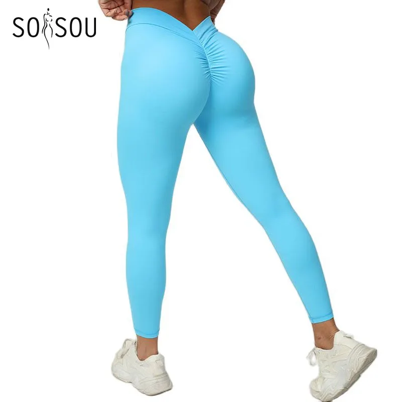 SOISOU Nylon Gym Women's Pants Yoga Leggings Summer Outdoor Sports Indoor Fitness Sportswear Womens Clothing V-shaped Hip