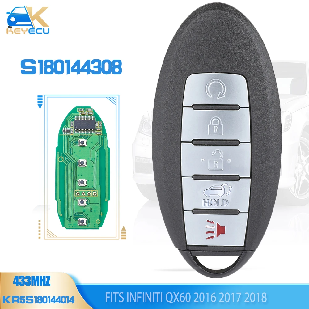 

KEYECU S180144308 FSK 433.92MHz PCF7953M 4A Chip Smart Car Remote Key Fob for Infiniti QX60 2016 2017 2018 FCCID: KR5S180144014