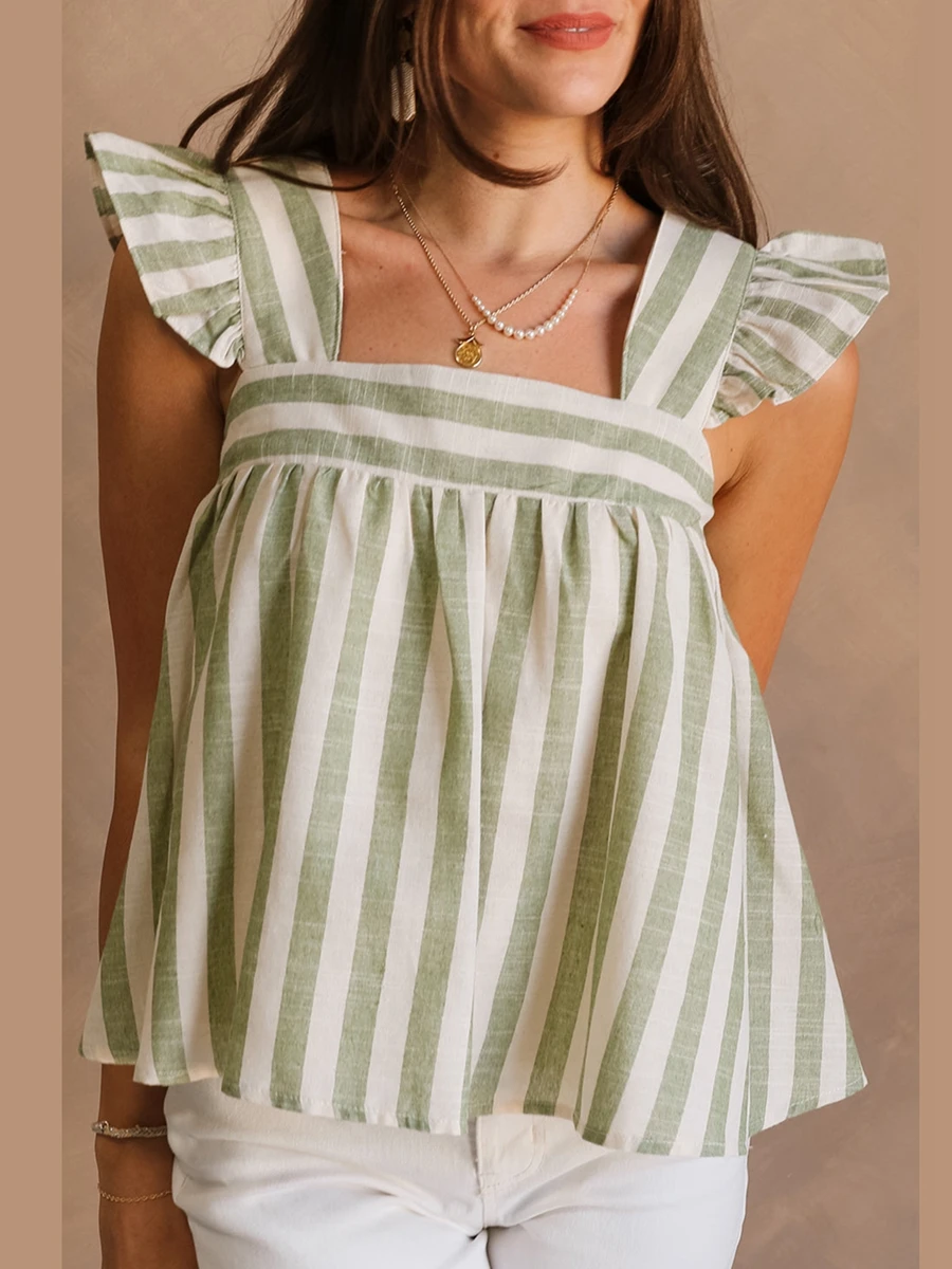 Женские топы на бретелях в полоску с принтом свободные струящиеся рубашки