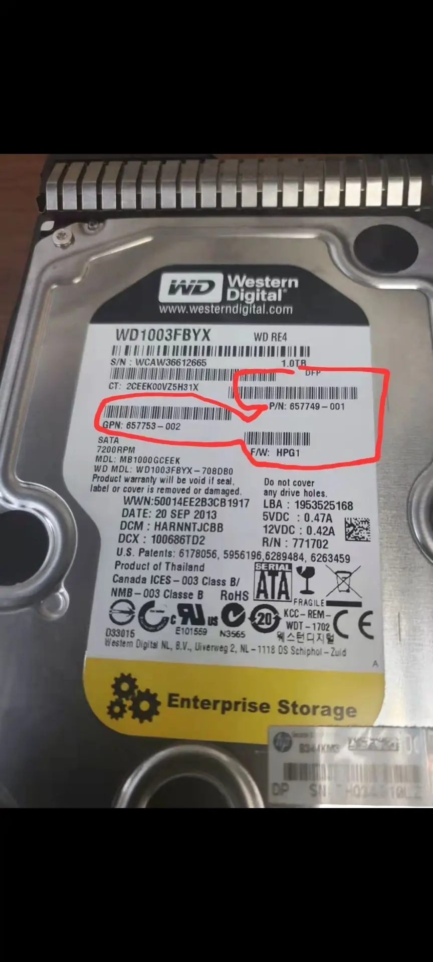 

HP MB1000GCEEK 1T 3.5" SATA 652998/657749-001 657753-002 hdd hard driver