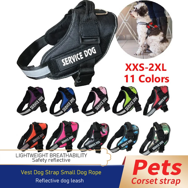 Small Medium Large Dog Reflective Nylon Service Dog Harness Pet Training Vest with Patches Dog (11 colors,XXS-2XL)