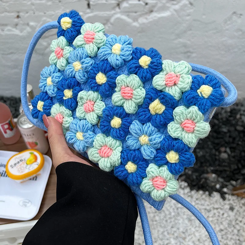 

Handmade Woven Flower Small Crochet Crossbody Bags for Women Shoulder Bag 2022 Knitting Tassel Round Handbags and Purses Tote