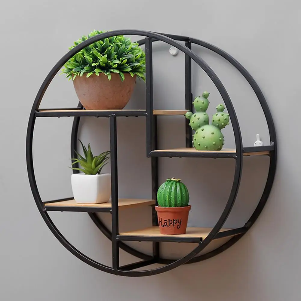

Creative Modern Home Round Wood Wall Mount Flower Planter Book Storage Shelf Rack Potted Holder Stand Room Background Wall Decor