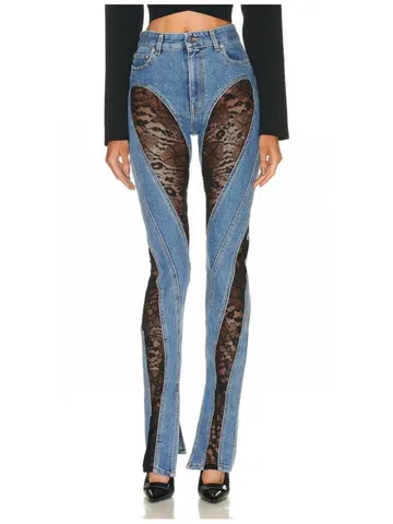 2023 Women's jeans trend lace stitching high -waisted women's jeans y2k clothes new fashion high quality tight trousers traf bra