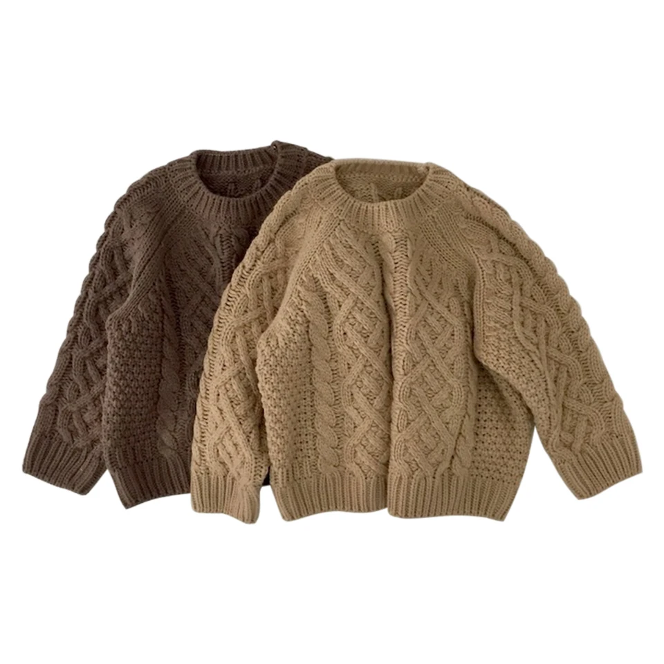 

New Girls Sweater Winter Children Knitted Sweaters Solid Color Korean Style Clothes Pullover Tops Baby Boys Loose Casual Sweater