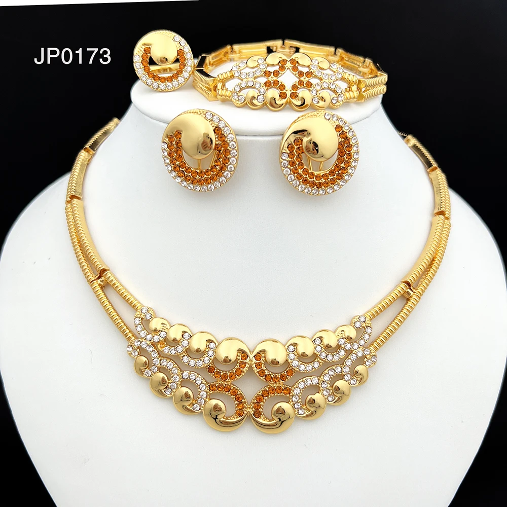 Conjunto de joyas de Color dorado africano para mujer, collar, pendientes redondos, conjuntos de bisutería en plato o