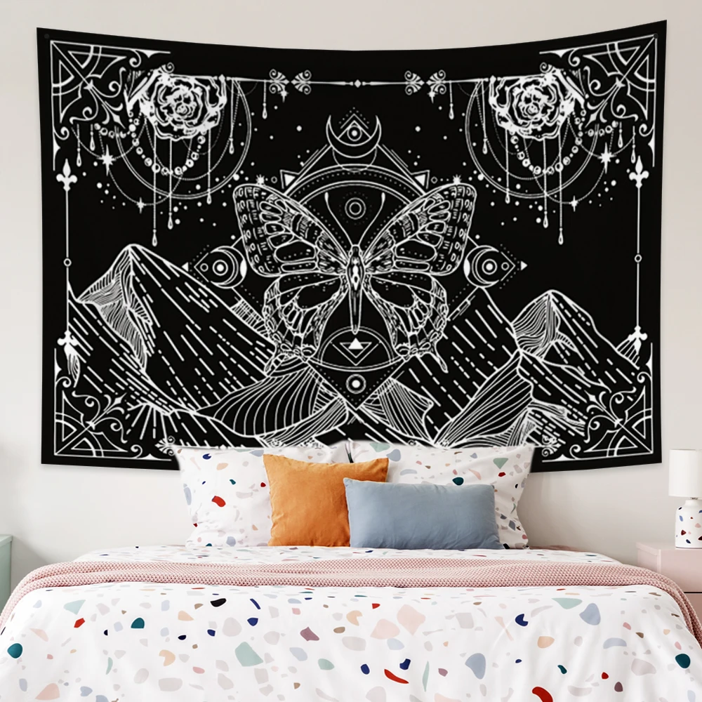 

Galaxy Moth Art Tapestry Moon Aesthetic Wall Decor Constellations Dark Butterfly Gothic Magical Witch Demon Print Wall Hanging