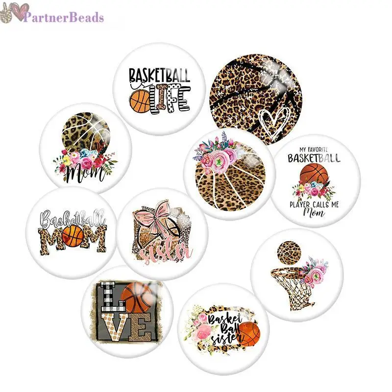 

LOVE MOM Basketball Round Photo Glass Cabochon Demo Flat Back Making Findings 20mm Snap Button N8161