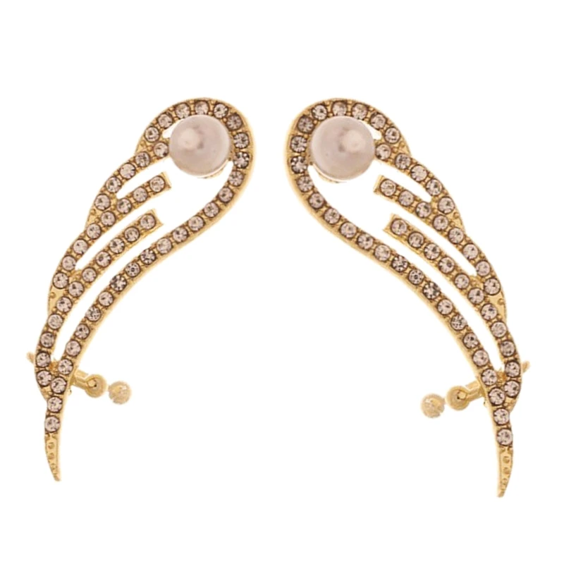 

Korean Temperament Angel Wings Pearl Ear Bone Clip Net Celebrity Wild Simple Diamond Earrings Trendy Design Earrings 264E