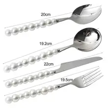 Useful Dinner Spoon Exquisite Table Utensil One-piece Molding Spoon Stainless Steel Faux Pearl Cutlery
