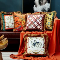 thick velvet pillowcase light luxury sofa pillow set cushion retro tassel household living room throw lumbar pillowes 4545cm