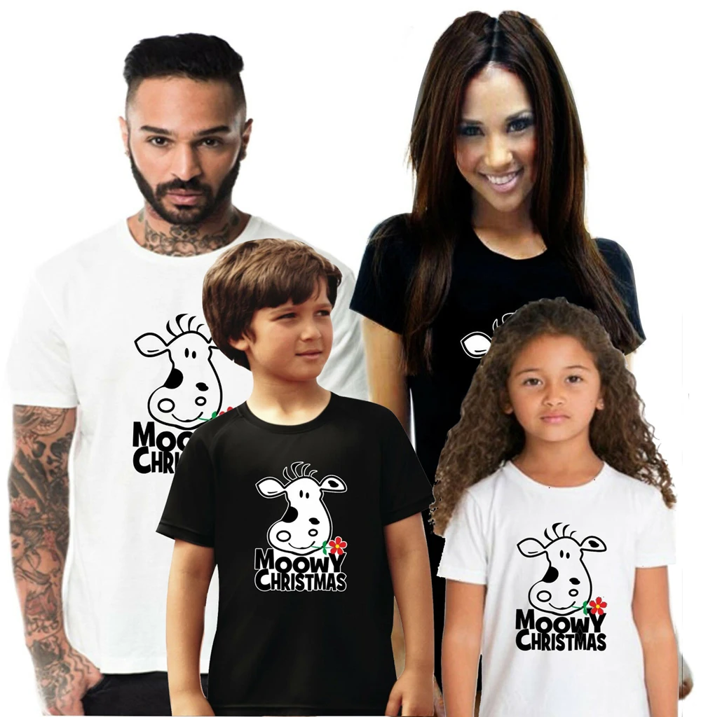 

XMAS MOOWY CHRISTMAS CUTE ANIMAL MOO BLACK WHITE COW MOOWEY CHRISTMAS Family Matching Outfits T- Shirts