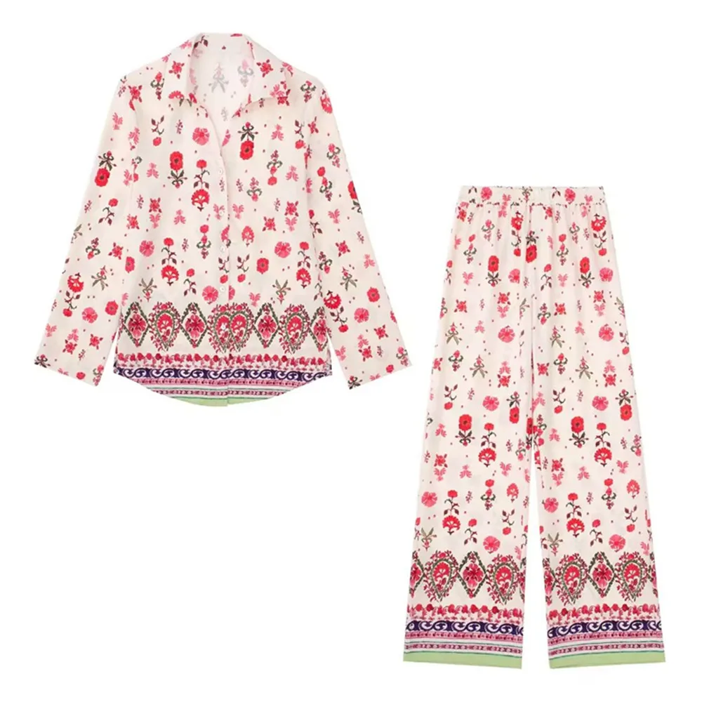 

Женская рубашка с длинными рукавами и цветочным принтом Ruili + повседневные широкие брюки с завышенной талией PB & ZA, новинка на лето 8196/226