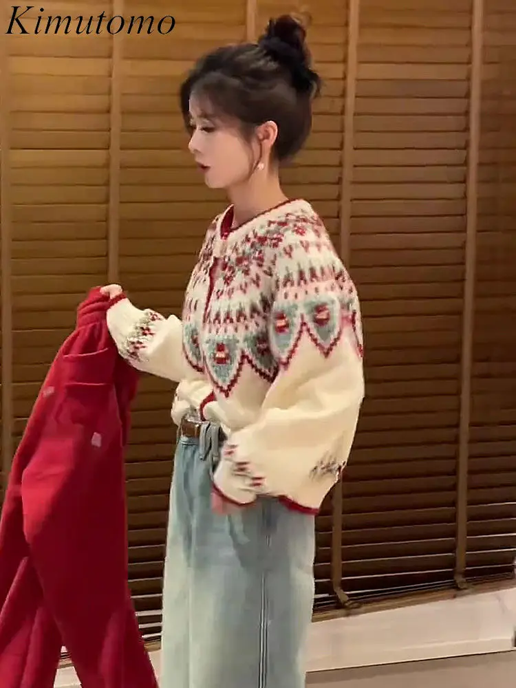 Kimutomo жаккардовый свитер большого размера с шикарным узором женский контрастный