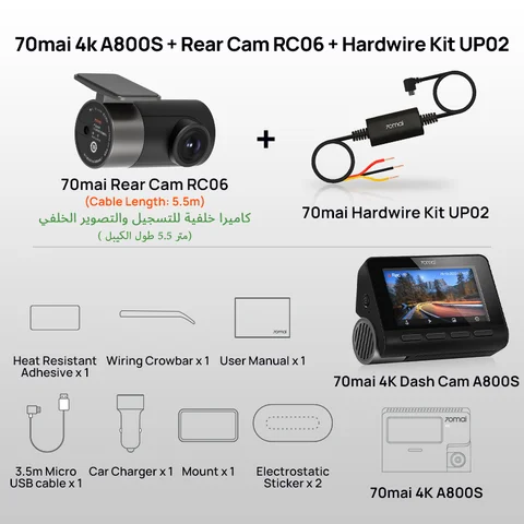 Видеорегистратор 70mai A800S 4K, разрешение 3840X2160, поддержка GPS, задняя камера двойного обзора, Wi-Fi