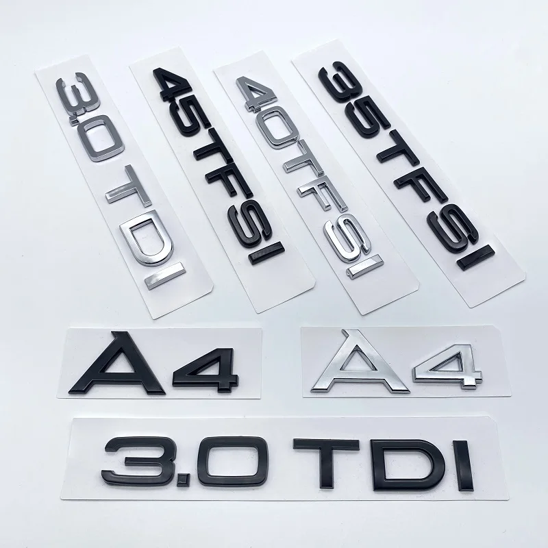 

3D буквы, цифры, эмблема для Audi A4 40TFSI 45TFSI 50TFSI 30TDI значок на крышку багажника автомобиля, логотип, наклейка, хромированный глянцевый черный