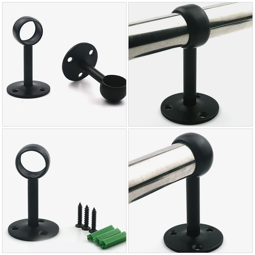 8 Pcs Shower Curtain Rod Bracket Ceiling Mount Stainless Steel Flange Support Socket with Screws Brackets Hooks For Pole Holder