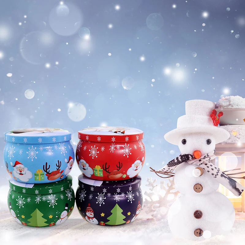 

Mini Christmas Tinplate Round Candy Tin Can Candy Tin for Gift Giving Christmas Scented Tin Jars Round Candle Container