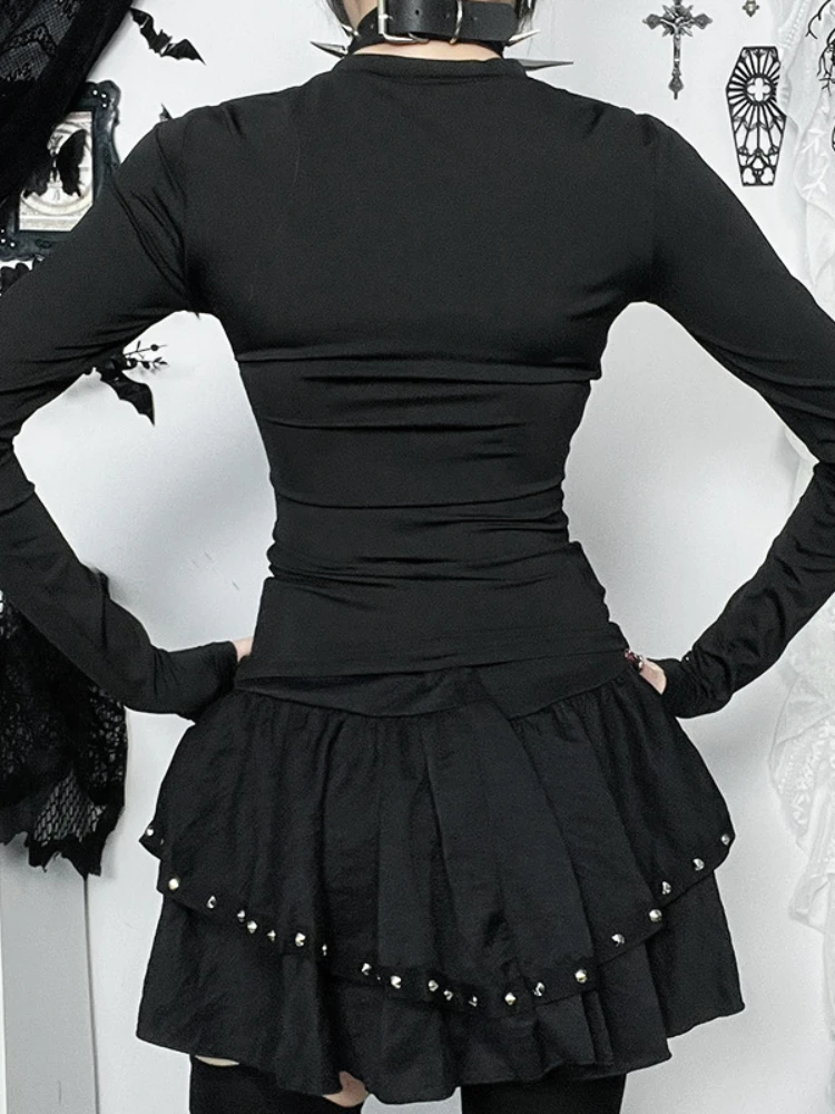 AltGoth Dark Academia Goth футболка женская уличная одежда Harajuku сексуальная Y2k E-girl ажурные сетчатые лоскутные укороченные футболки с длинными рукавами (art.: 3920cbe7bc482) - 3920cbe7bc482