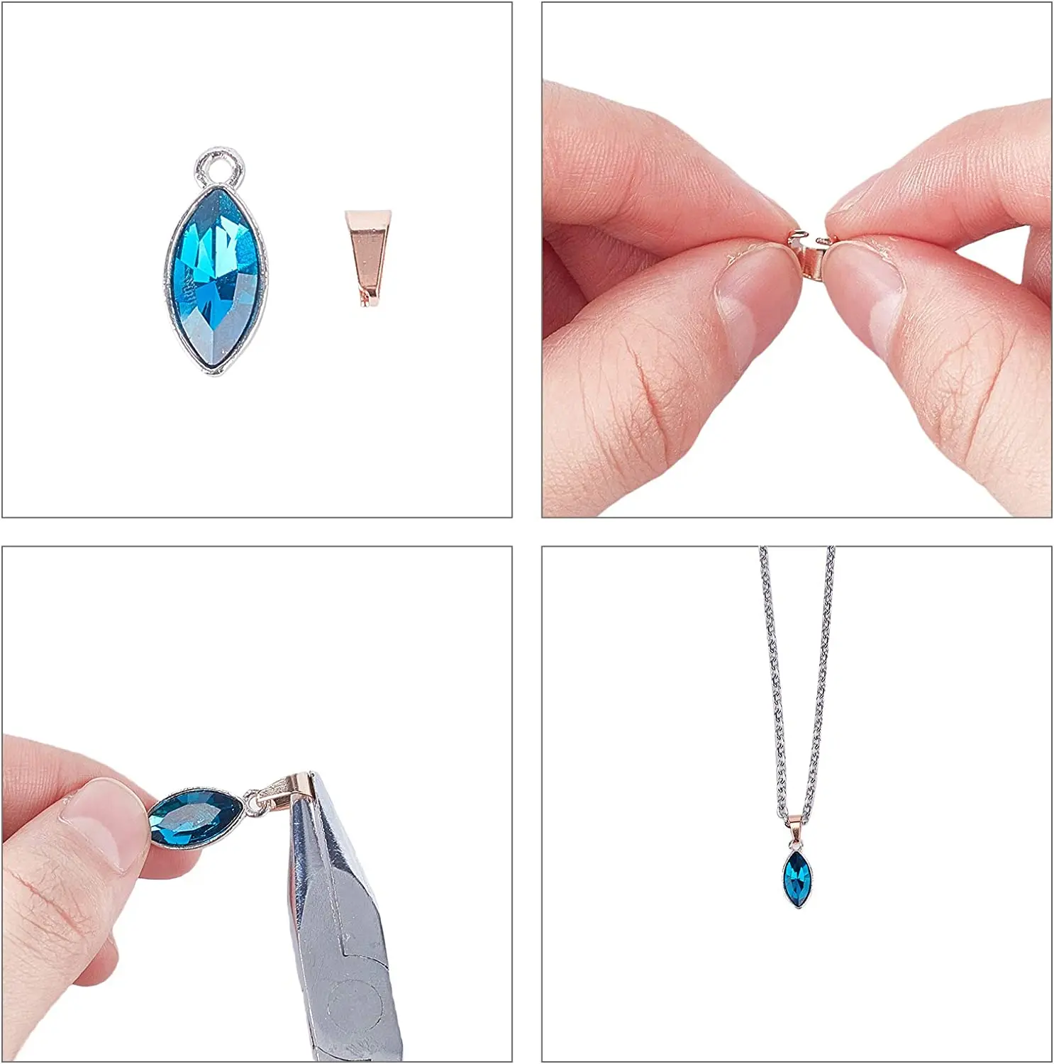 100pcs Stainless Steel Gold Plated Pendant Pinch Bail Clasps Necklace Hooks Clips Connector DIY Jewelry Making Accessories Charm