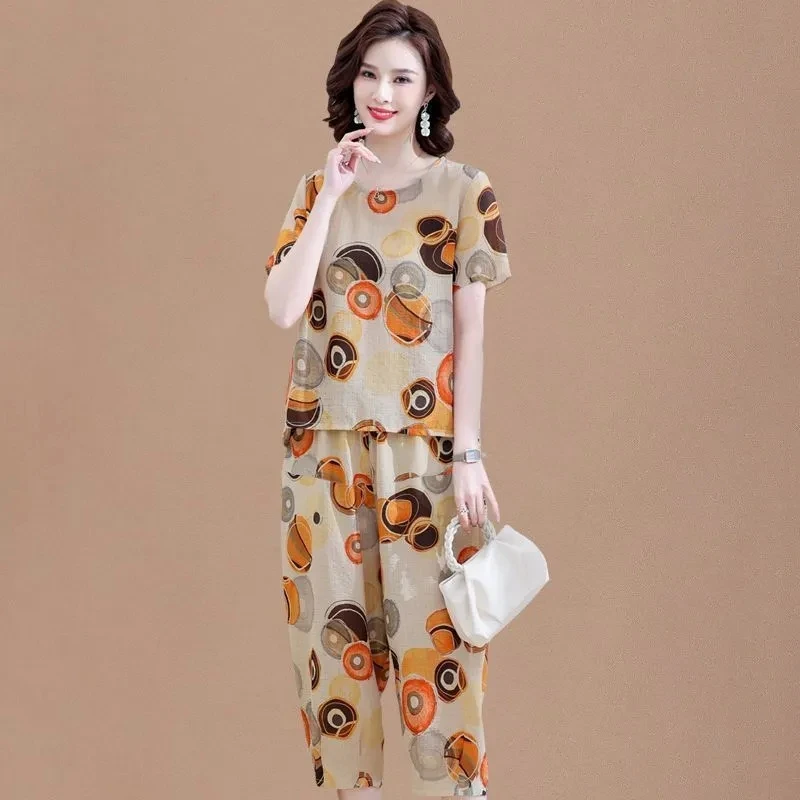 Новые летние комплекты из футболки с коротким рукавом костюм хлопка и льна для