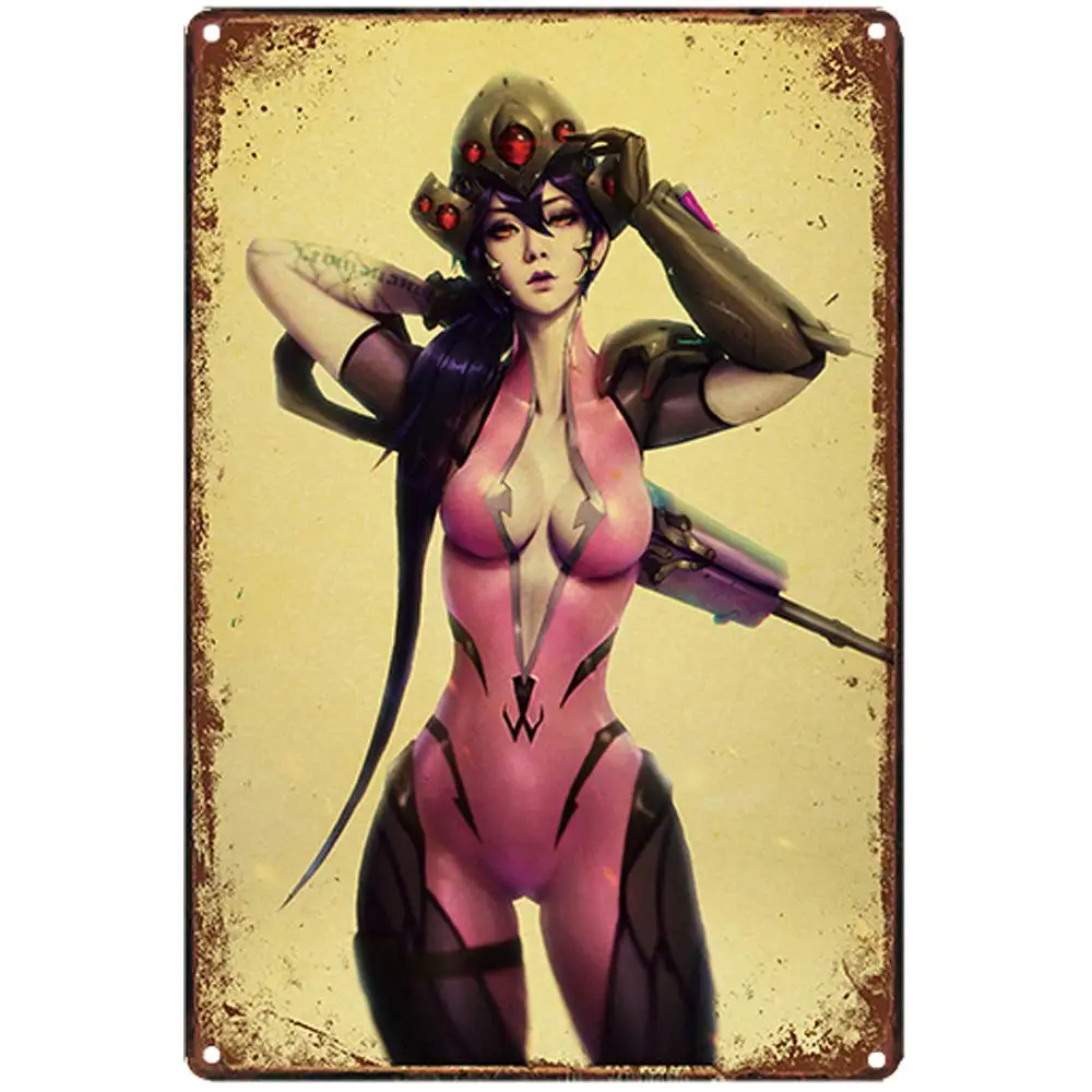 

Retro Design Sexy Female Soldier Tin Metal Signs Wall Art | Thick Tinplate Print Poster Wall Decoration for Gun Shop/Garage