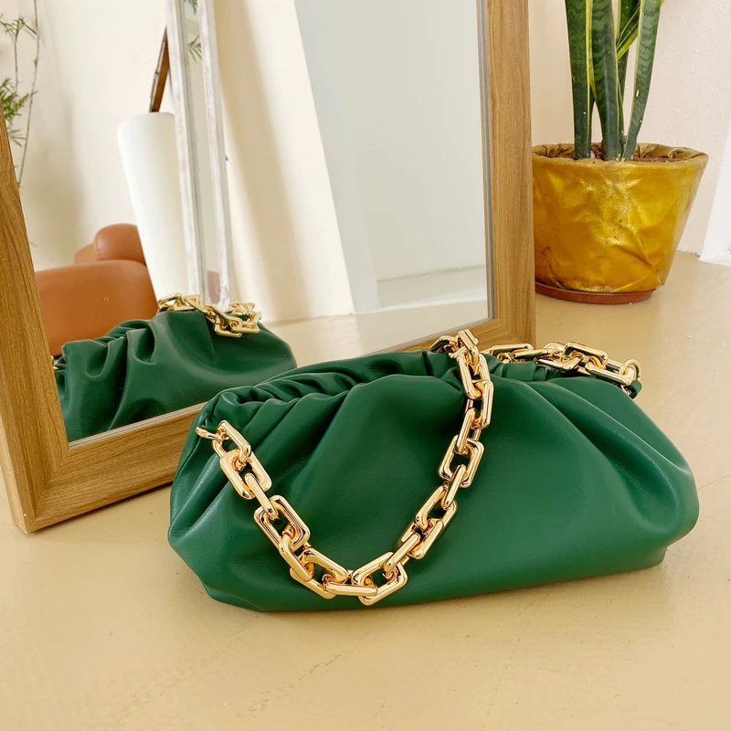 

New Heavy Metal Chain Women's Luxury Designer Brand Shoulder Bag Leather Women's Handbag Handbag
