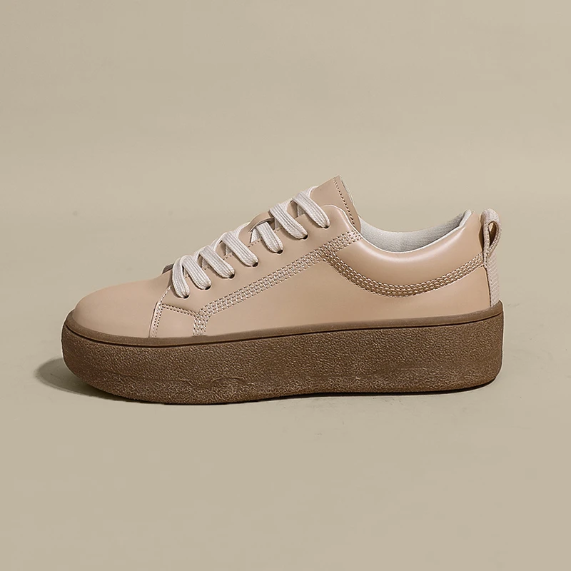 

Thick-soled white shoes women's 2022 spring new retro simple casual sports moral training board shoes leather lace-up shoes