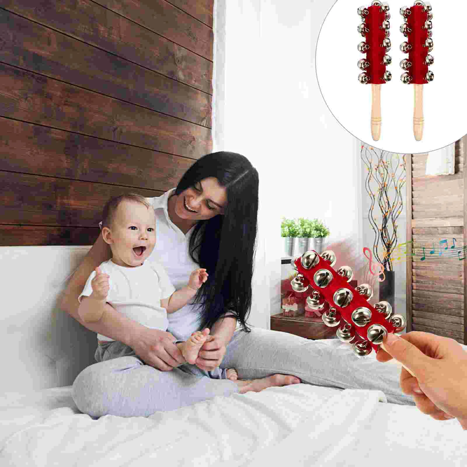 

2 Pcs Hand Bell Jingler Stick Plaything Percussion Music Instrument Toddler Toy Handheld Kids Teaching Wood Baby Toys Maracas
