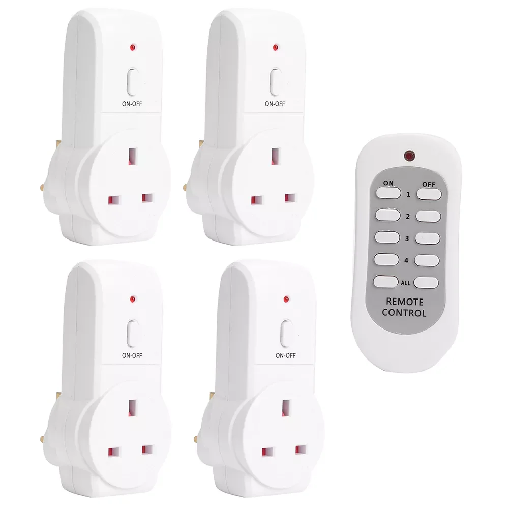 

4pcs UK Plug Lightness and Portability No Space Occupy Home House Power Outlet Light Socket Wireless Remote Control