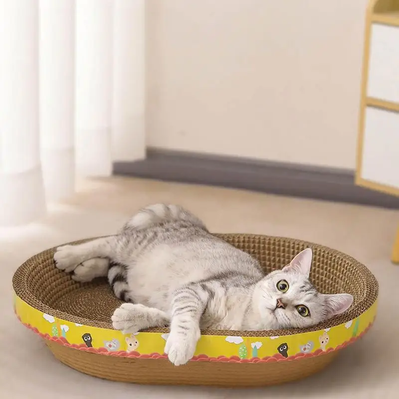 

Bed Scratching Scratching Catnip Cat Relaxing Cardboard Pad Oval Cat Corrugated | L Cat Scratcher Scratching | With Bowl Bed Pad