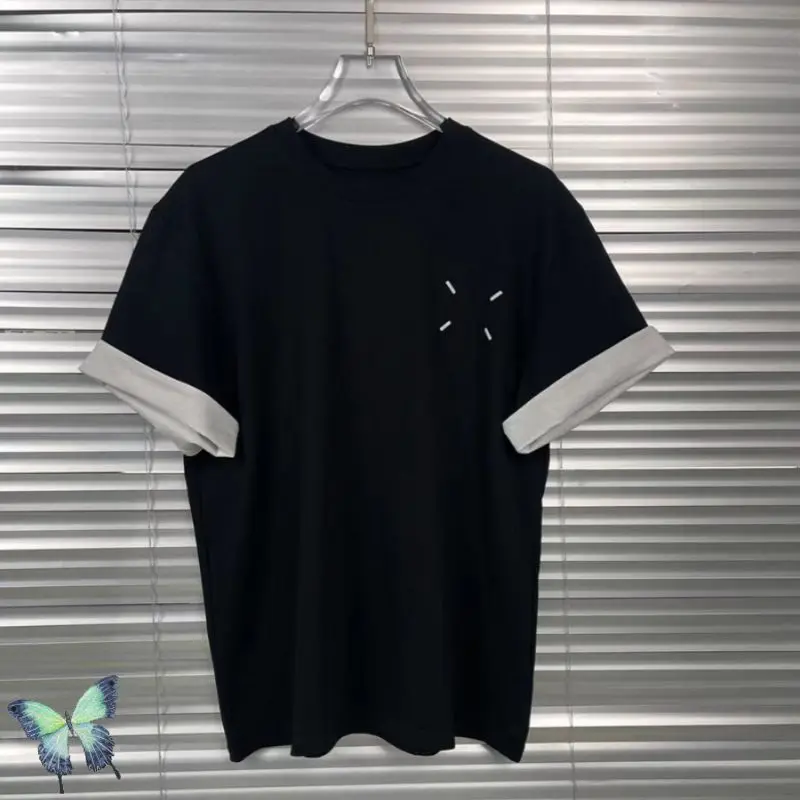 

Футболки с манжетами MM6, топ с контрастным 3D-принтом в четыре точки, с коротким рукавом, мужская и женская одежда