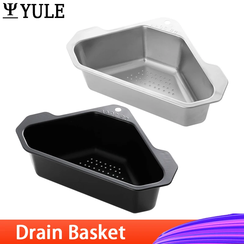 Stainless Steel Triangle Drain Basket Kitchen Sink Filter Shelf Fruit Vegetable Drainer Storage Rack Bar with Suction Cup |