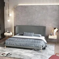 Italian style light luxury solid wood double bed master bedroom modern minimalist minimalist high-grade gray leather bed