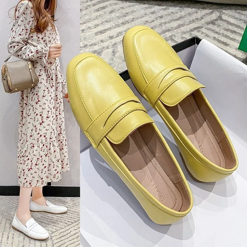 High Quality Soft Leather Fashion Loafers Shoes Flats Small Leather Shoes Comfortable All-match Casual Shoes Korean Ladies Shoes