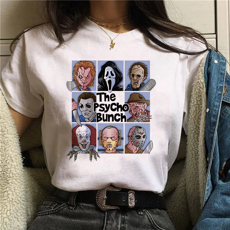 Horror Friends Pennywise Michael Myers Jason Voorhees Halloween Women T-Shirt Top Ouija T Shirt Camiseta Female T Shirt tops