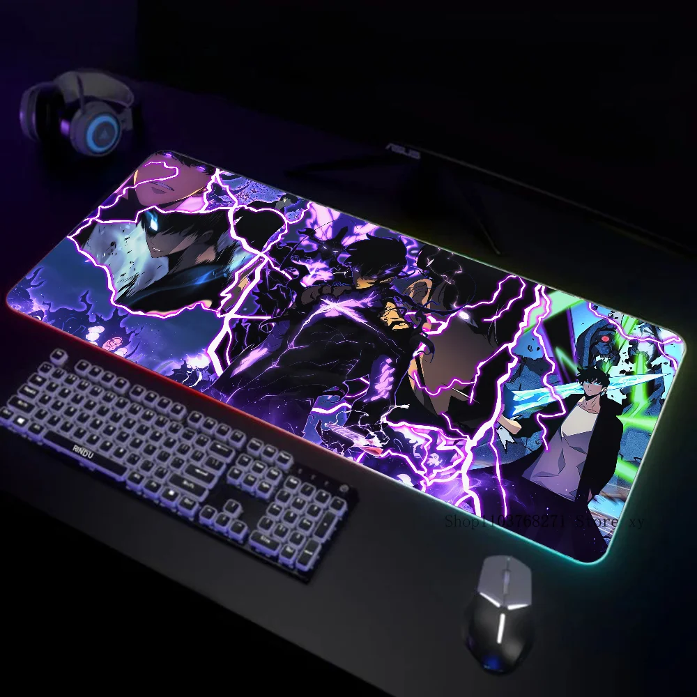 Sung Jinwoo Neon Art Solo выравнивающий коврик для мыши XXL RGB игровые коврики HD черные