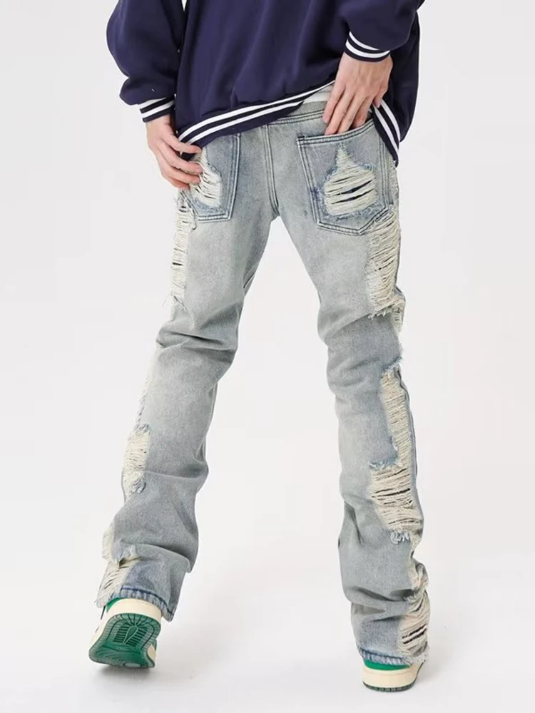 New Arrival Men's Jeans with Fringes and Holes, Trendy Summer Daily Casual Denim Pants with Zipper, Y2K Style Mens Pants