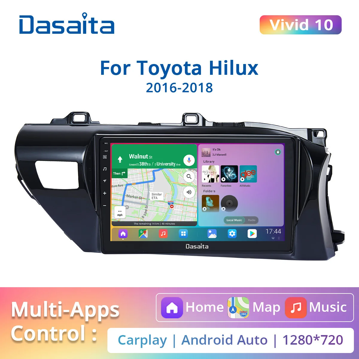 

Dasaita Vivid10 PX6 For Toyota Hilux 2016 2017 2018 Car stereo Apple Carplay Android Auto car radio Navi IPS GPS DPS 1280*720 PC