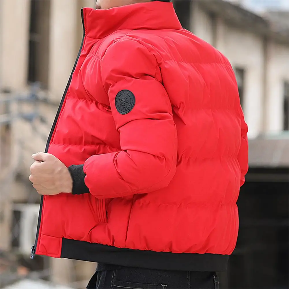Puffer Jacket Men Stand Collar Casual Streetwear Cotton Padded Thick Warm Coat Lightweight Men Streetwear Clothes