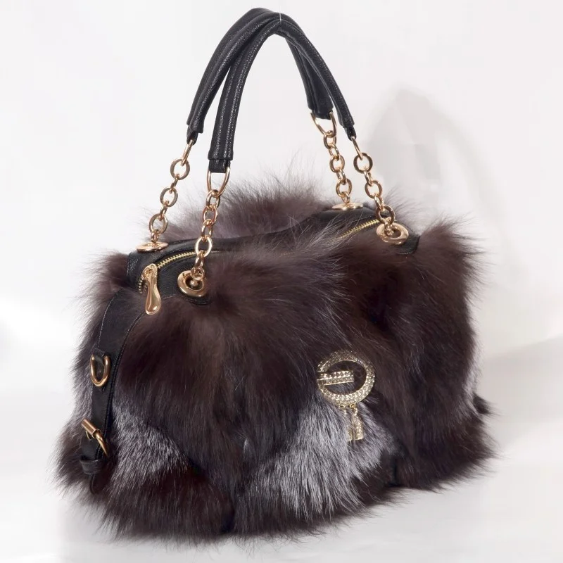 Luxury Real Fox Fur Woman Shoulder Bag Totes Winter Party Bag Ladies Purses and HandBags